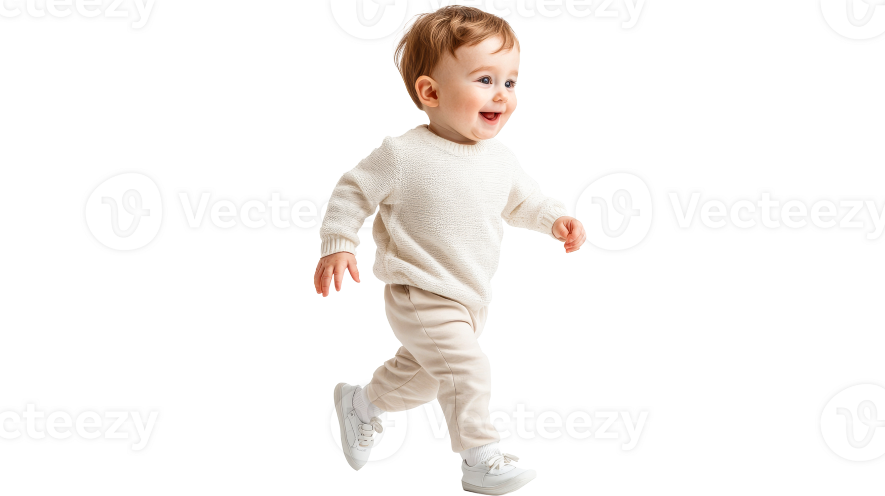 Happy baby taking first steps, joyful toddler learning to walk, cut out transparent png