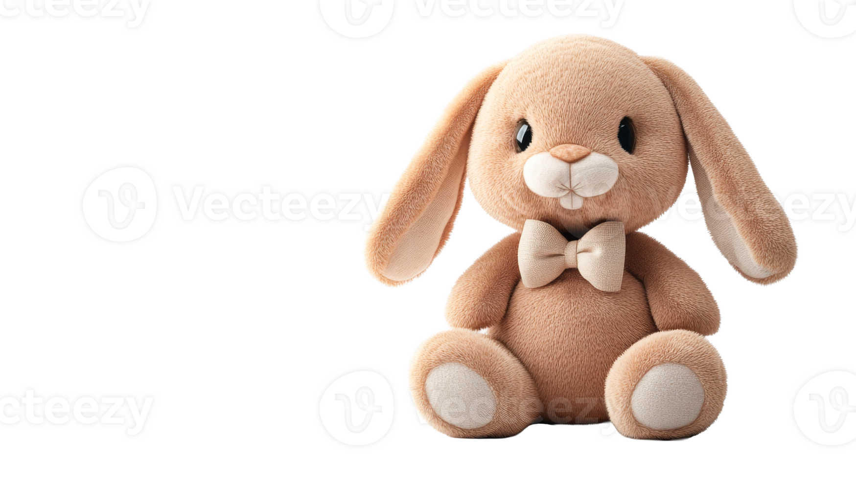 Plush bunny rabbit toy with bowtie, cute animal doll, cut out transparent png