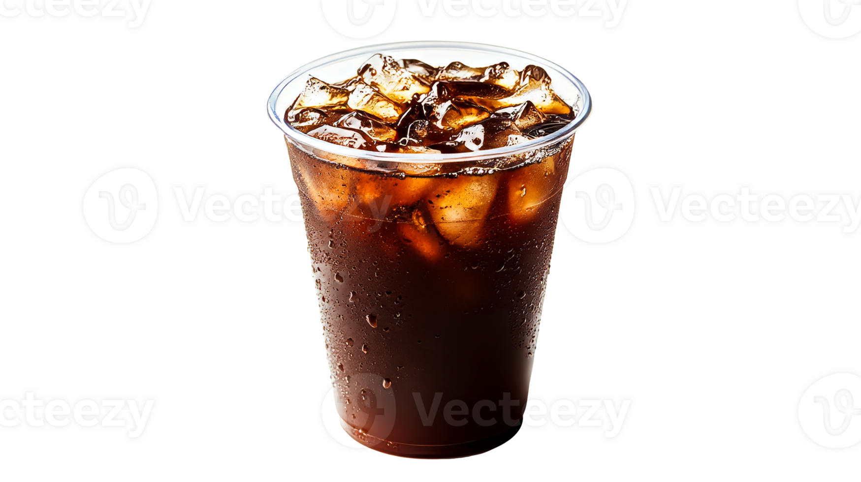 Refreshing Iced Coffee in Plastic Cup with Condensation, cut out transparent png