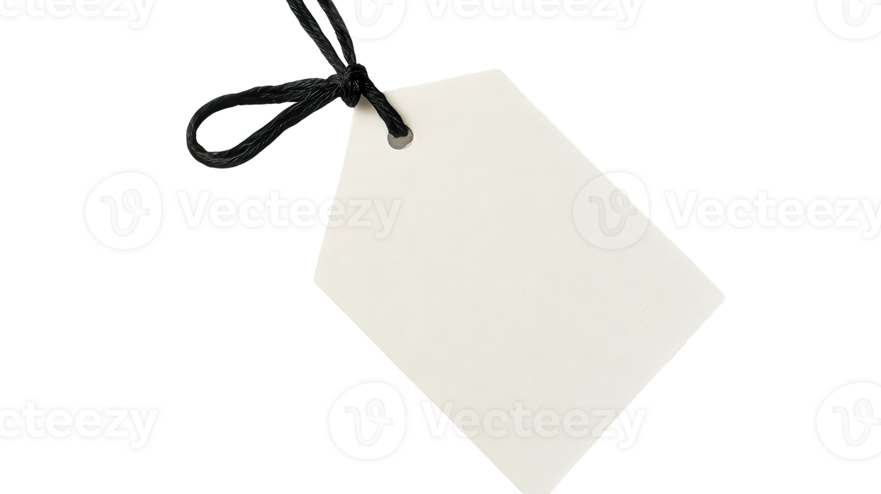 Blank paper tag with black string, clean marketing accessory, cut out transparent png