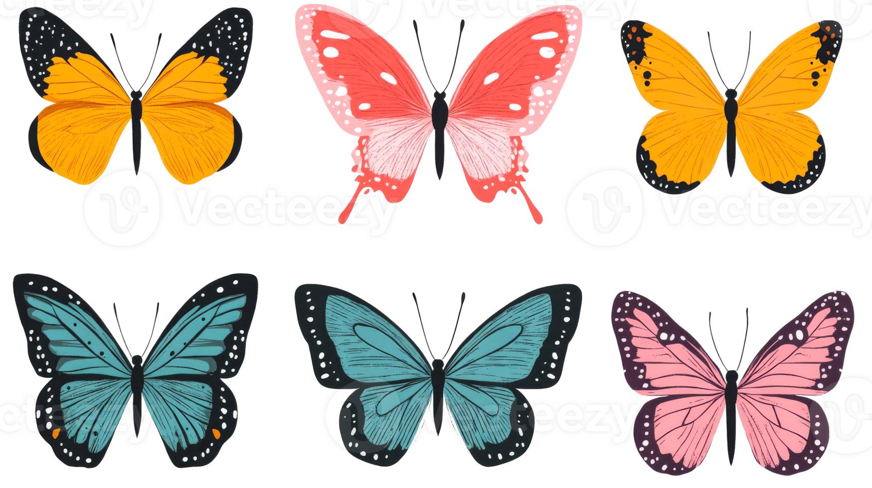 Colorful collection of butterflies, insect variety, fauna, cut out transparent png