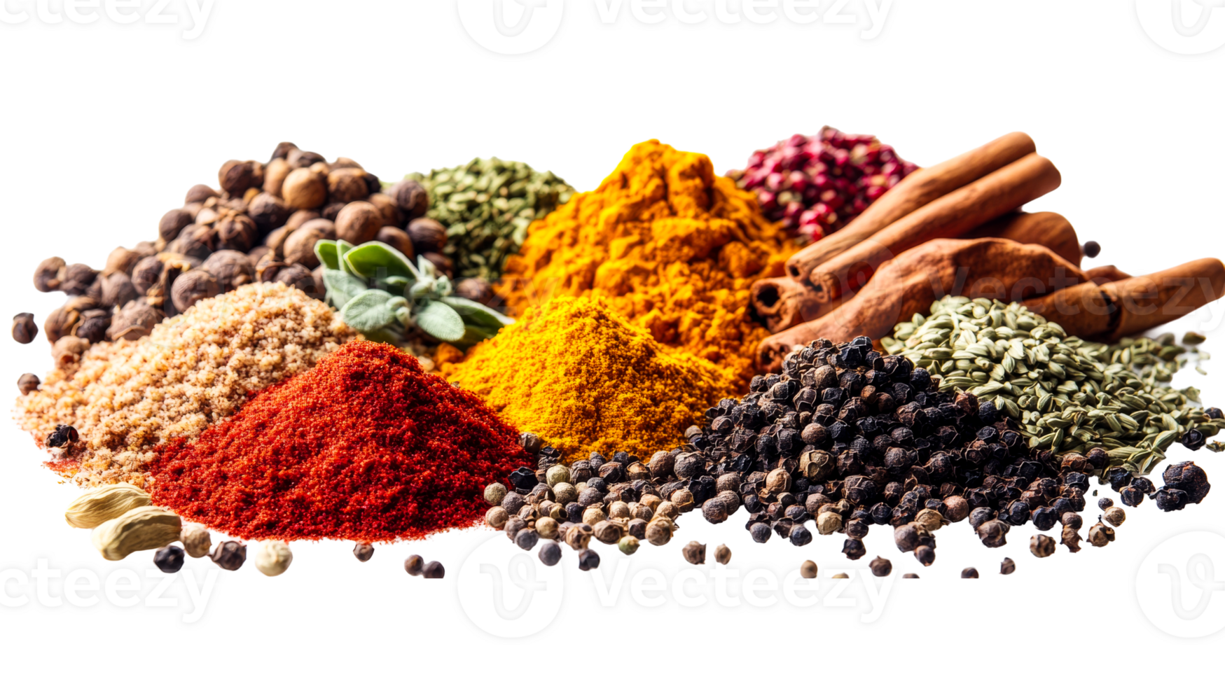 Assortment of Spices Still Life Arrangement, Isolated, cut out transparent png