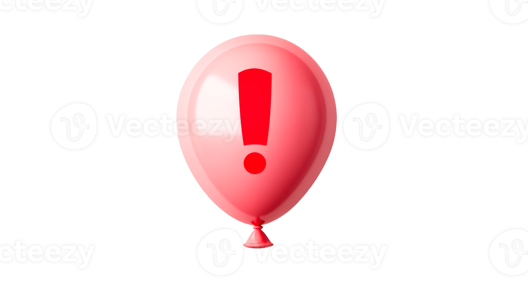 Pink balloon with red exclamation mark on black background, cut out transparent png