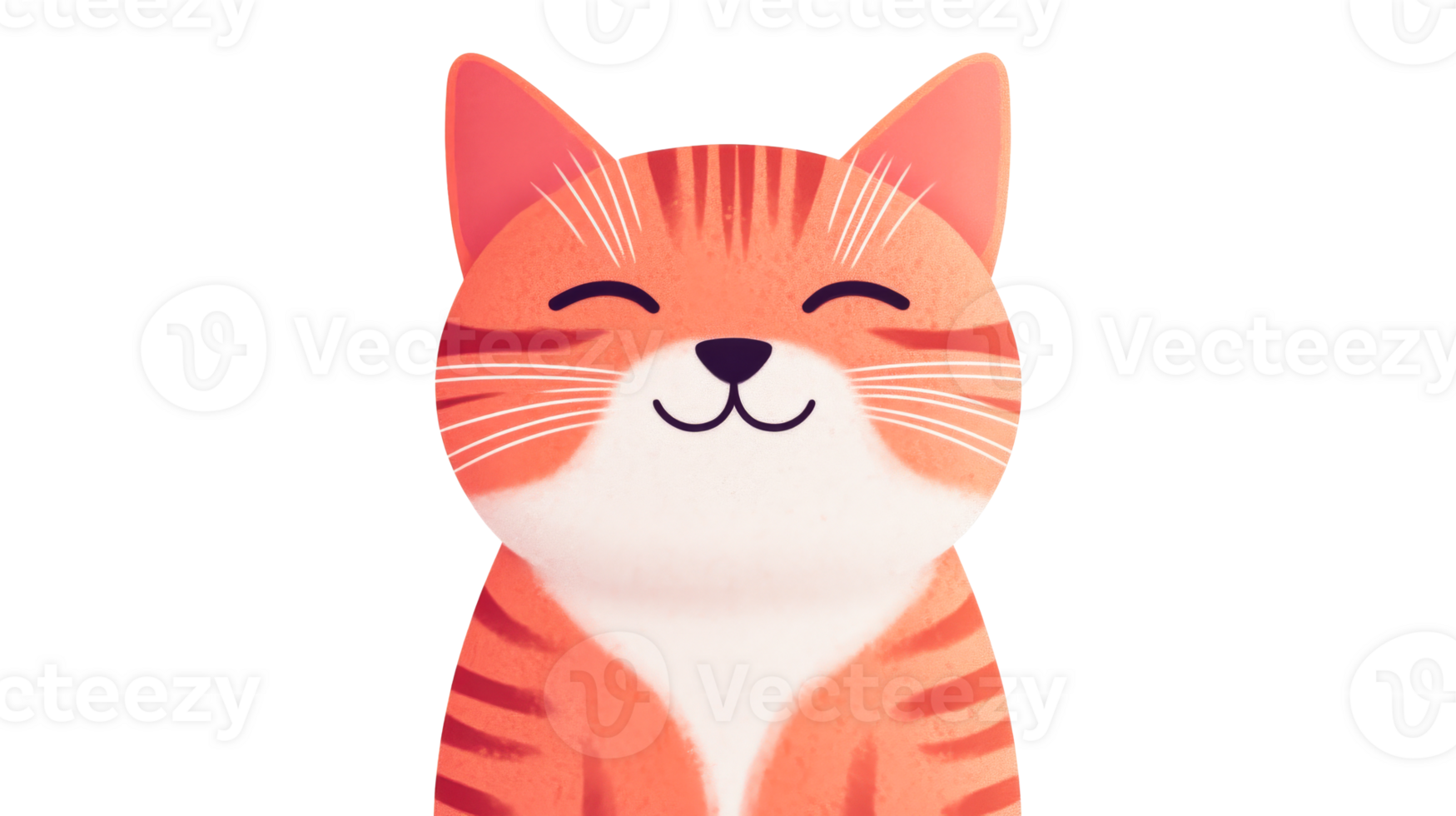 Cheerful ginger cat illustration with closed eyes, cut out transparent png