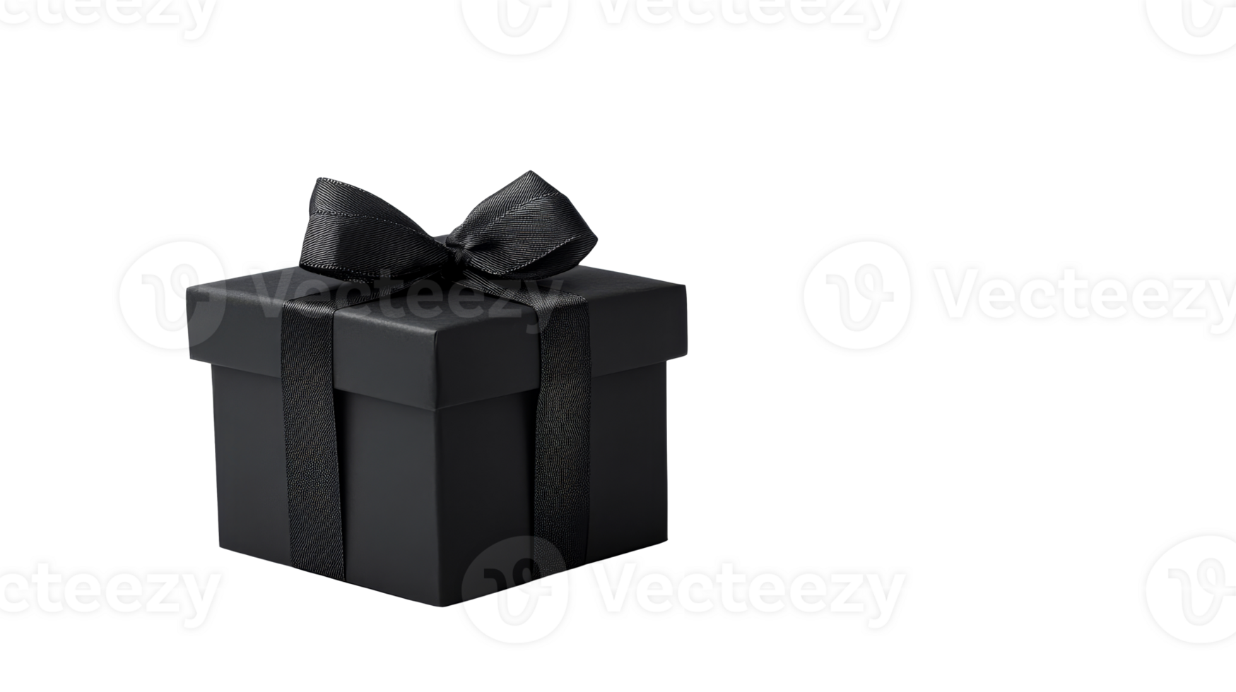 Elegant Black Gift Box with Ribbon Detail, cut out transparent png