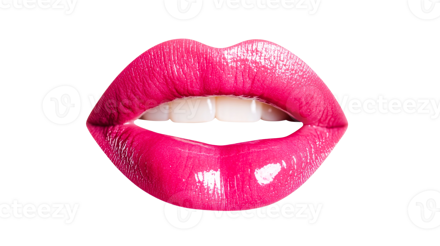 Shiny pink lipstick, teeth, open mouth, make-up art, beauty concept, cut out transparent png