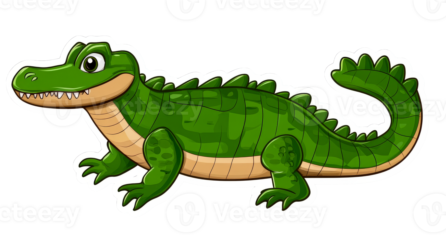 Cartoon Crocodile Illustration with Detailed Scales and Smiling Expression, cut out transparent png
