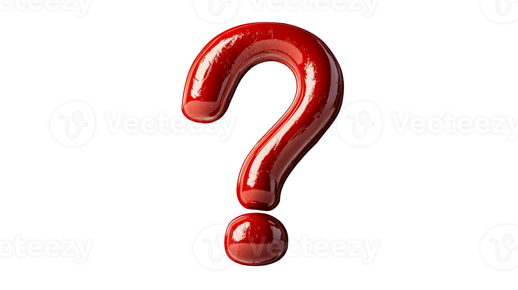 Glossy red question mark symbol, punctuation isolated, cut out transparent png