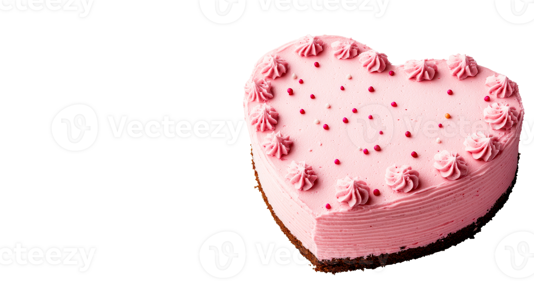 Heart shaped pink cake with cream decoration, cut out transparent png