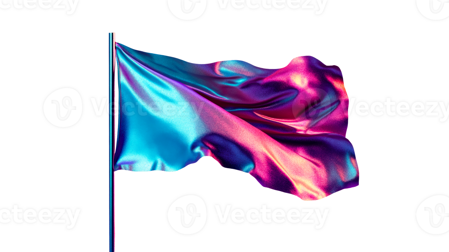 Waving flag with vibrant iridescent colors, cut out transparent png