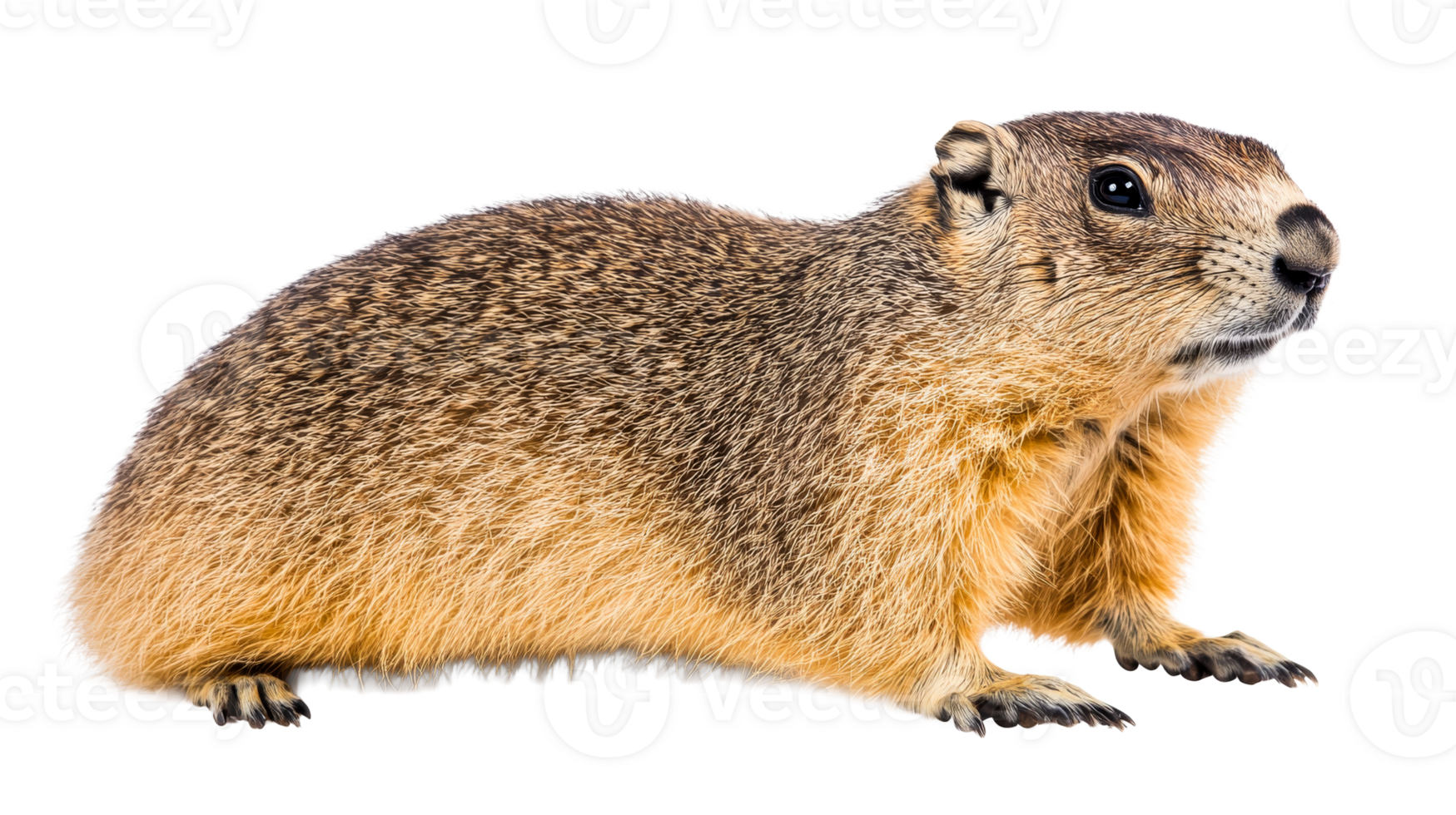 Groundhog, marmot portrait in close-up, small mammal, wildlife, cut out transparent png