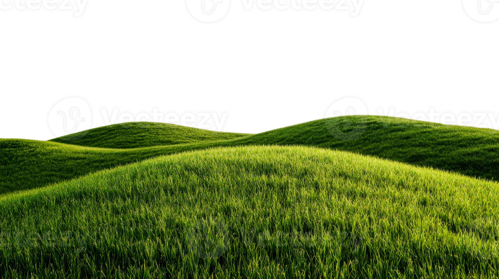 Scenic green grassy rolling hills with smooth green grass, cut out transparent png