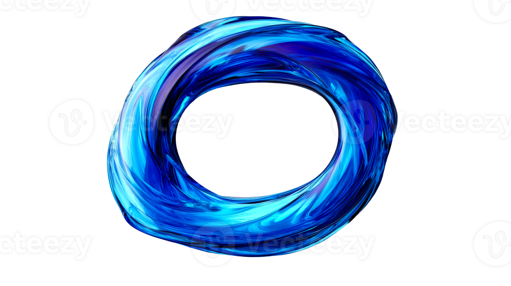 Blue abstract torus shape object rendering, cut out transparent png