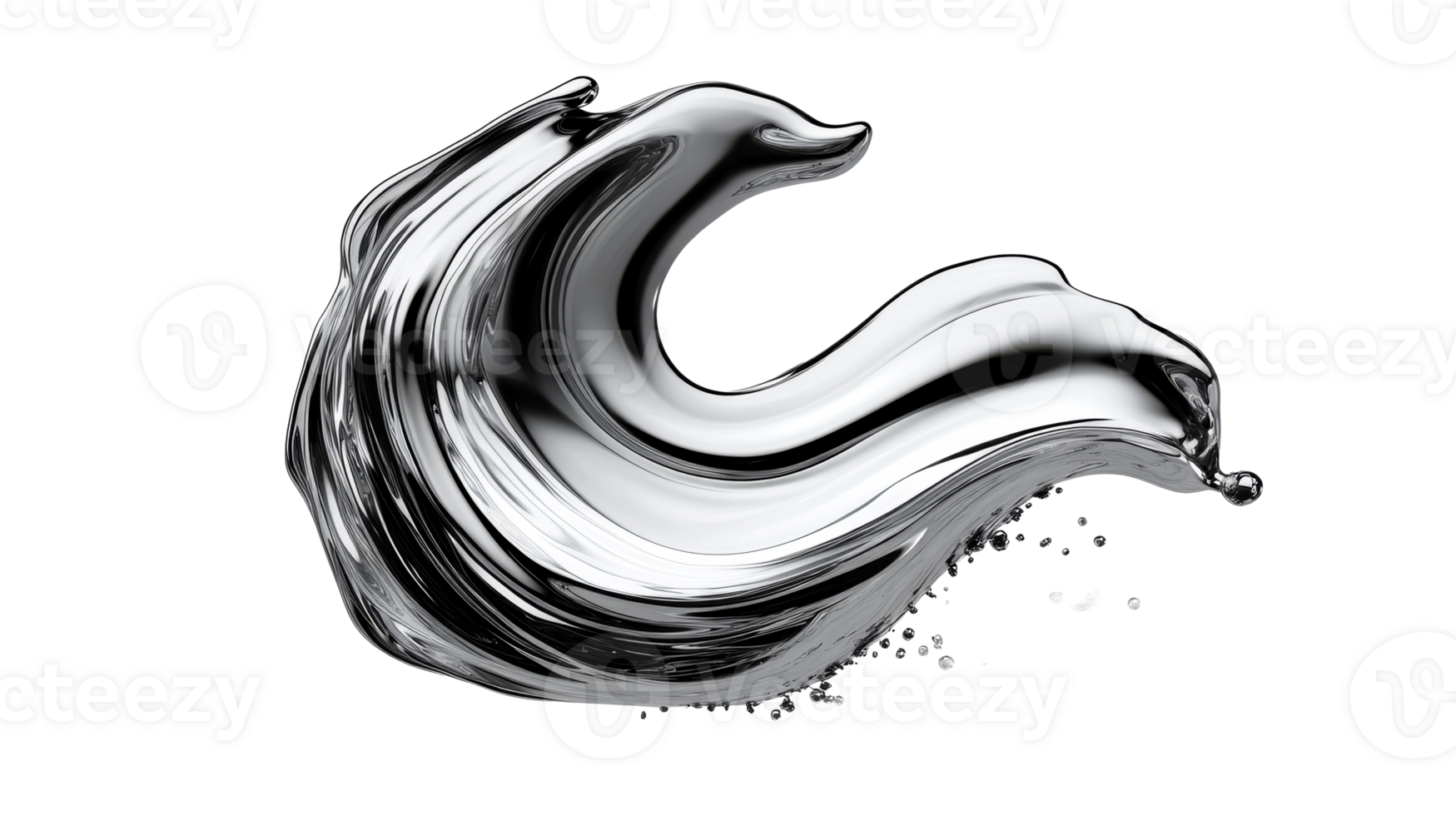 Water splash with shape of wave and reflection, cut out transparent png