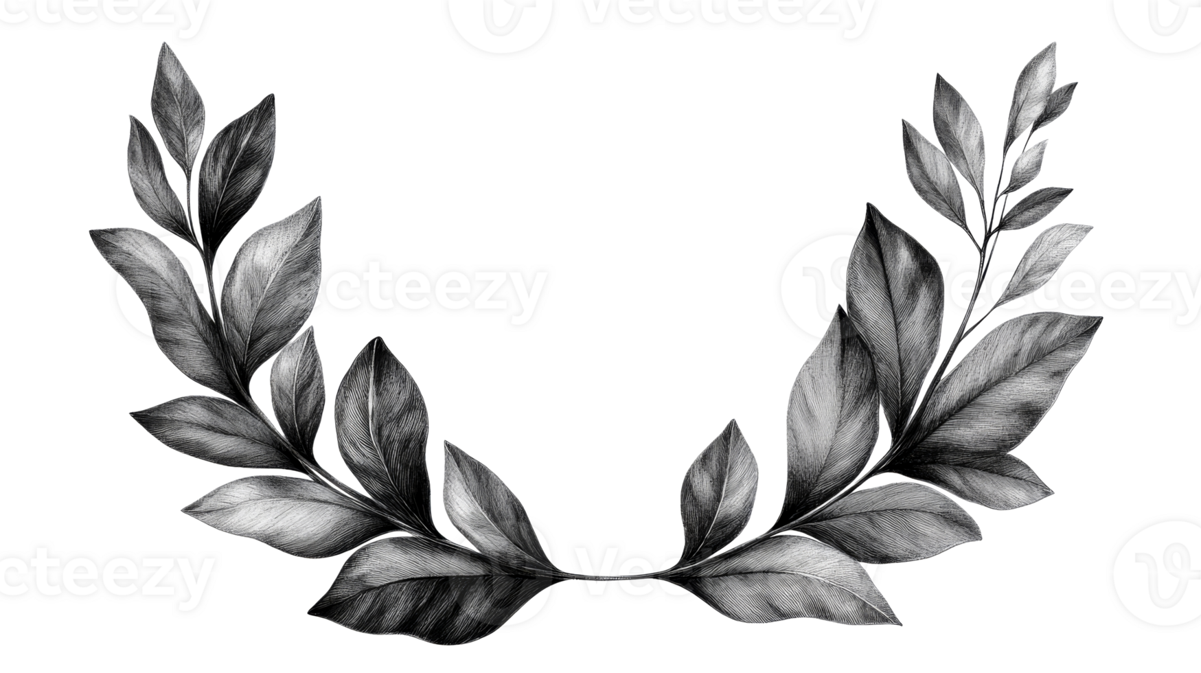 Vintage Foliage Decoration on Black Background, cut out transparent png
