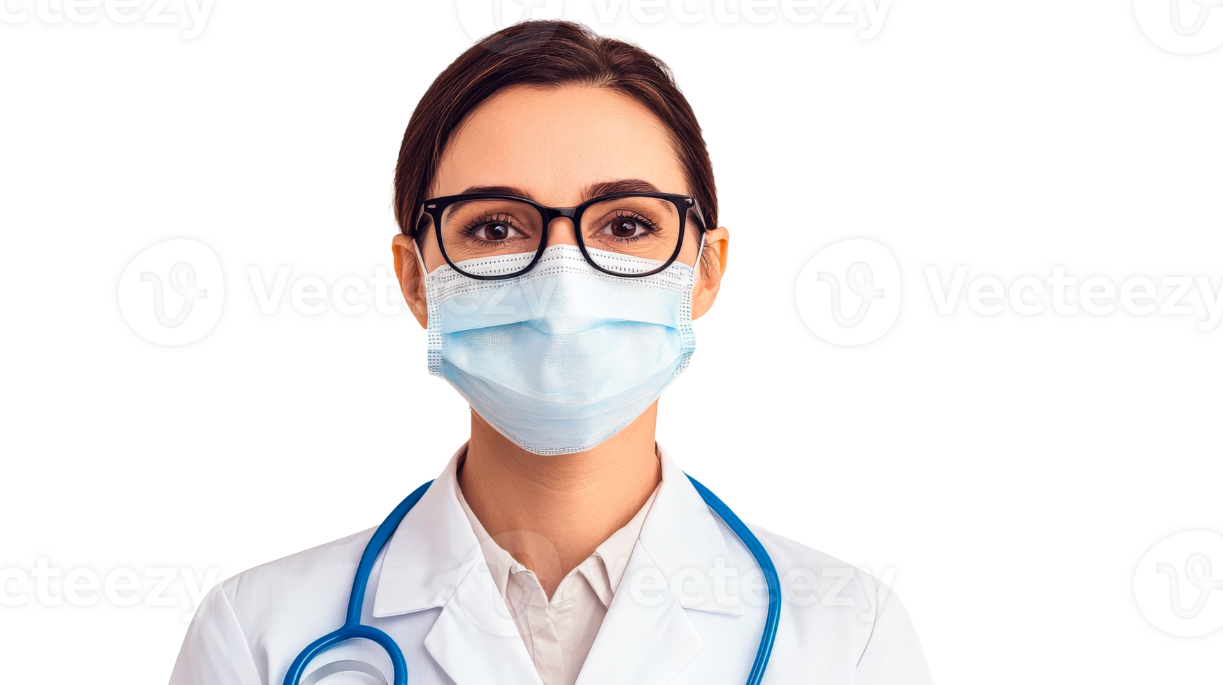 Doctor with mask and glasses poses, cut out transparent png