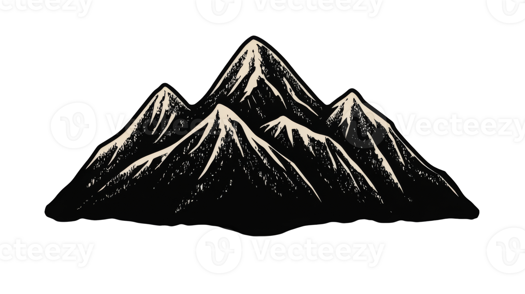 Mountain peaks with snow etching design, outdoor adventure, cut out transparent png
