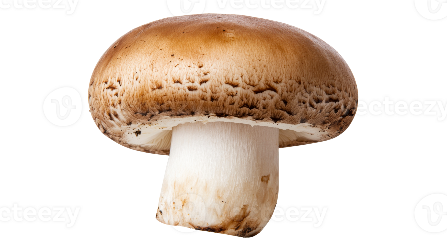 Single Brown Mushroom, isolated against black background, cut out transparent png