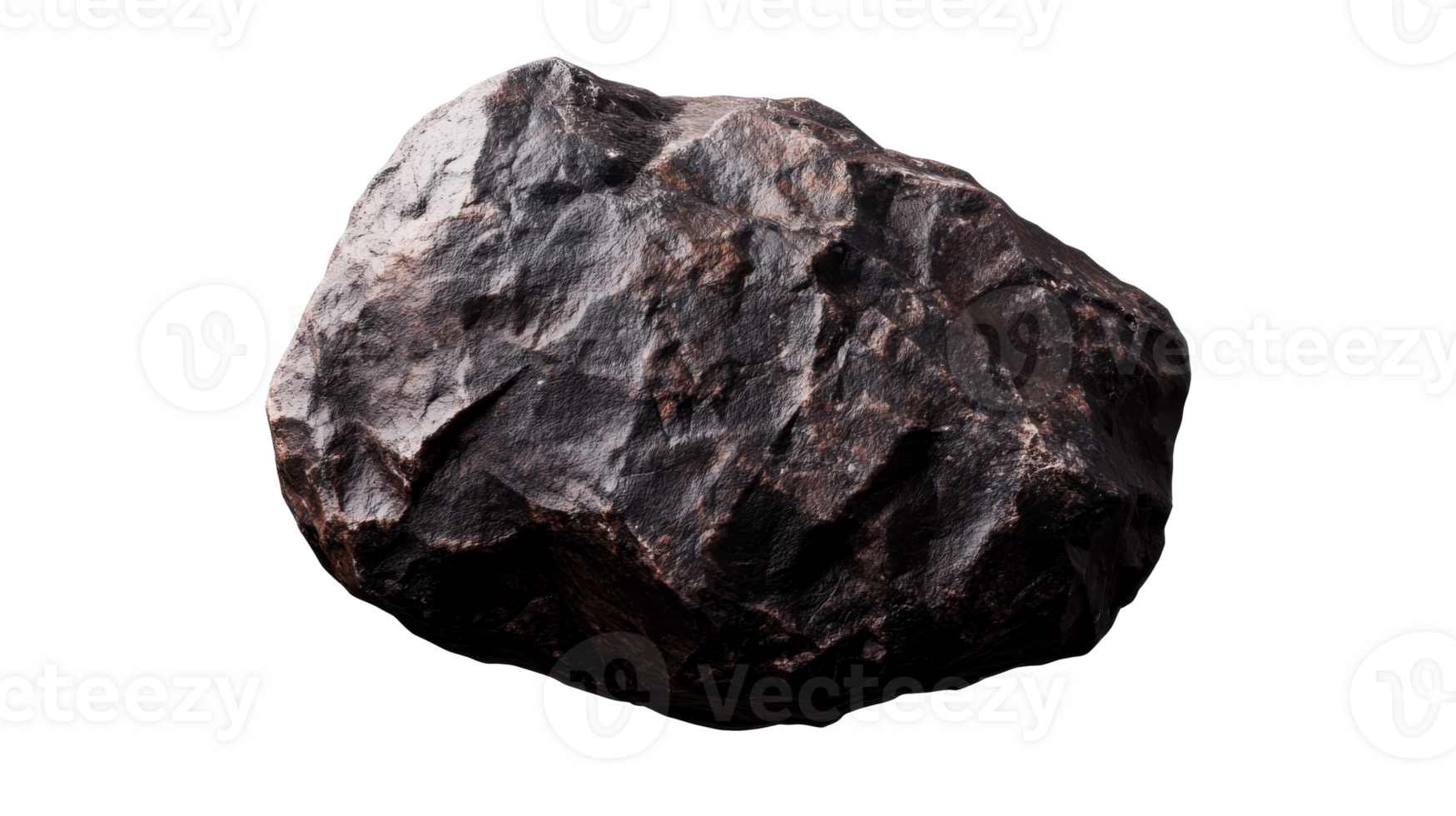 Detailed brown rock floating on a black background, cut out transparent png
