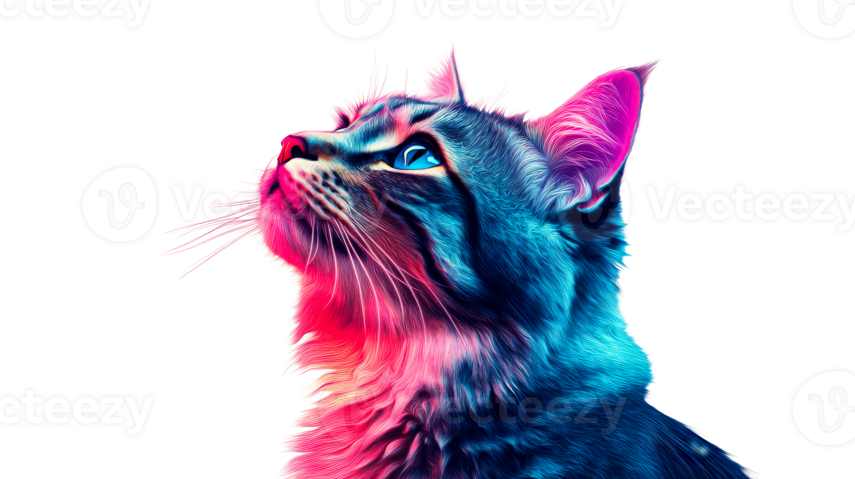 Cat with Bright Neon Color, Artistic Rendering, Domestic Animal,cut out transparent png