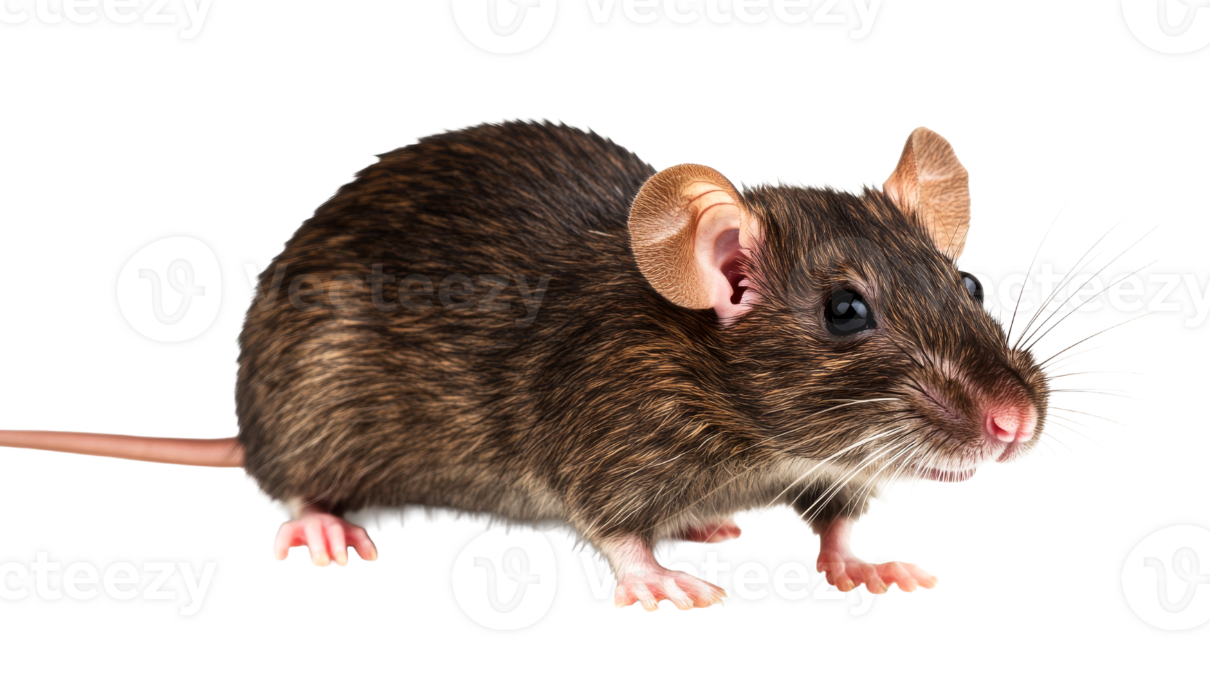 Brown Mouse Looking Sideways with Black Background, cut out transparent png