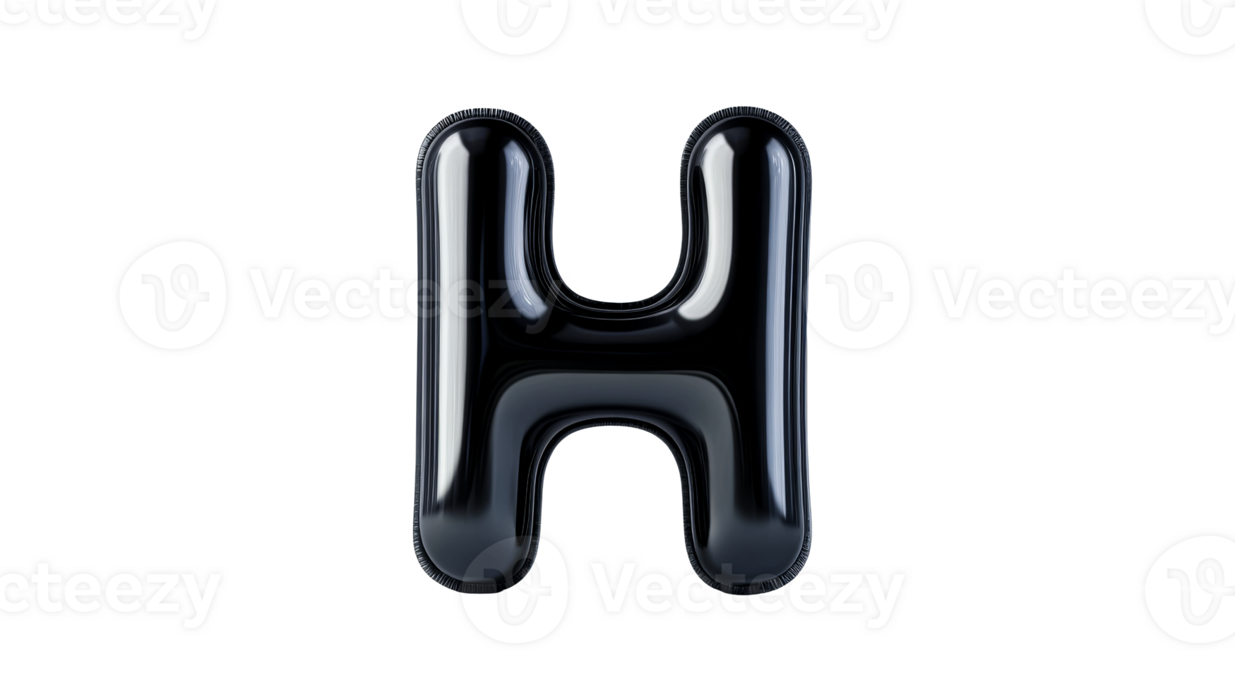 Inflatable dark letter H isolated on black background, cut out transparent png