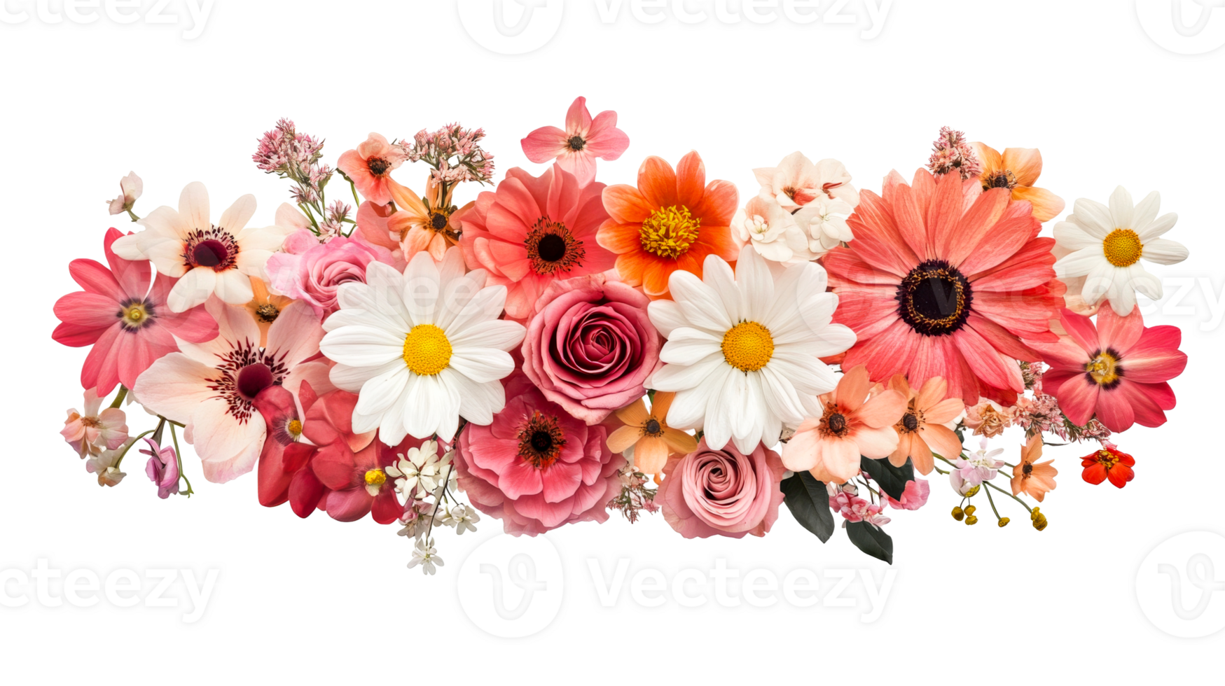 Floral arrangement of pink, peach, and white flowers, cut out transparent png