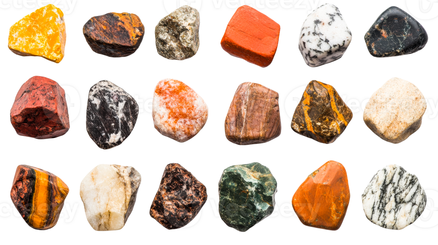 Collection of colorful textured polished rocks, cut out transparent png