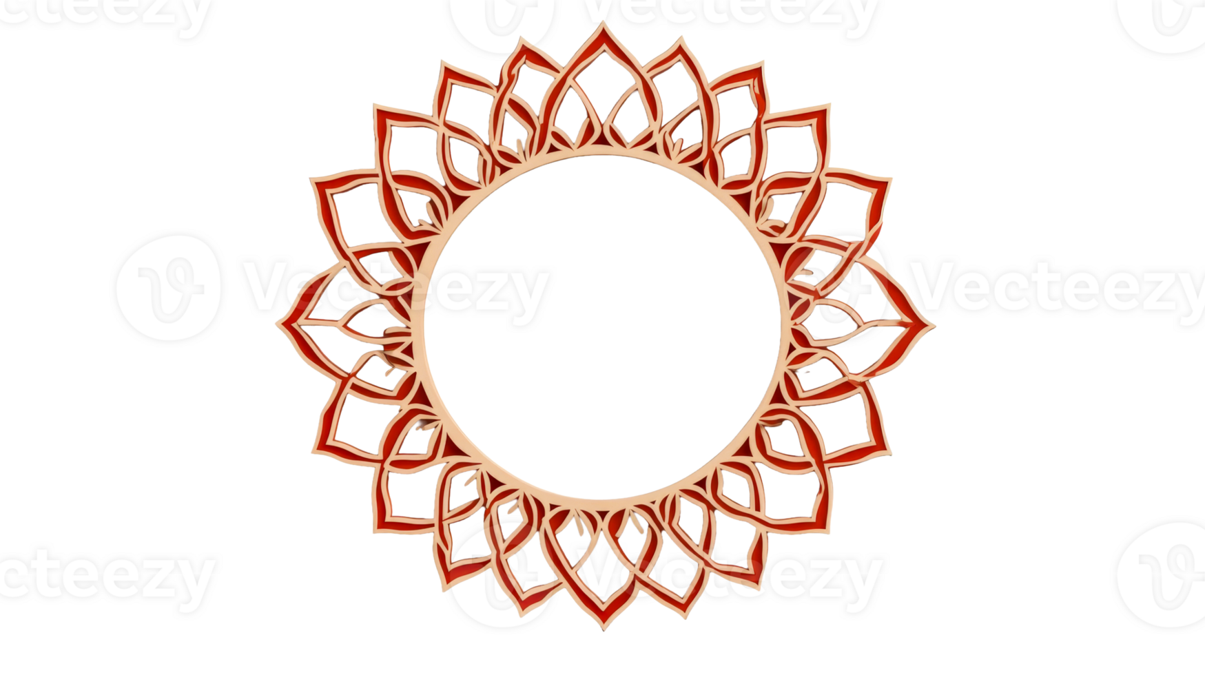 Decorative round frame of petals with red outline, cut out transparent png