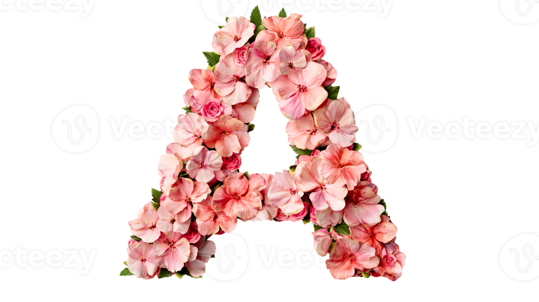 Letter A created from beautiful pink flowers, nature alphabet, cut out transparent png