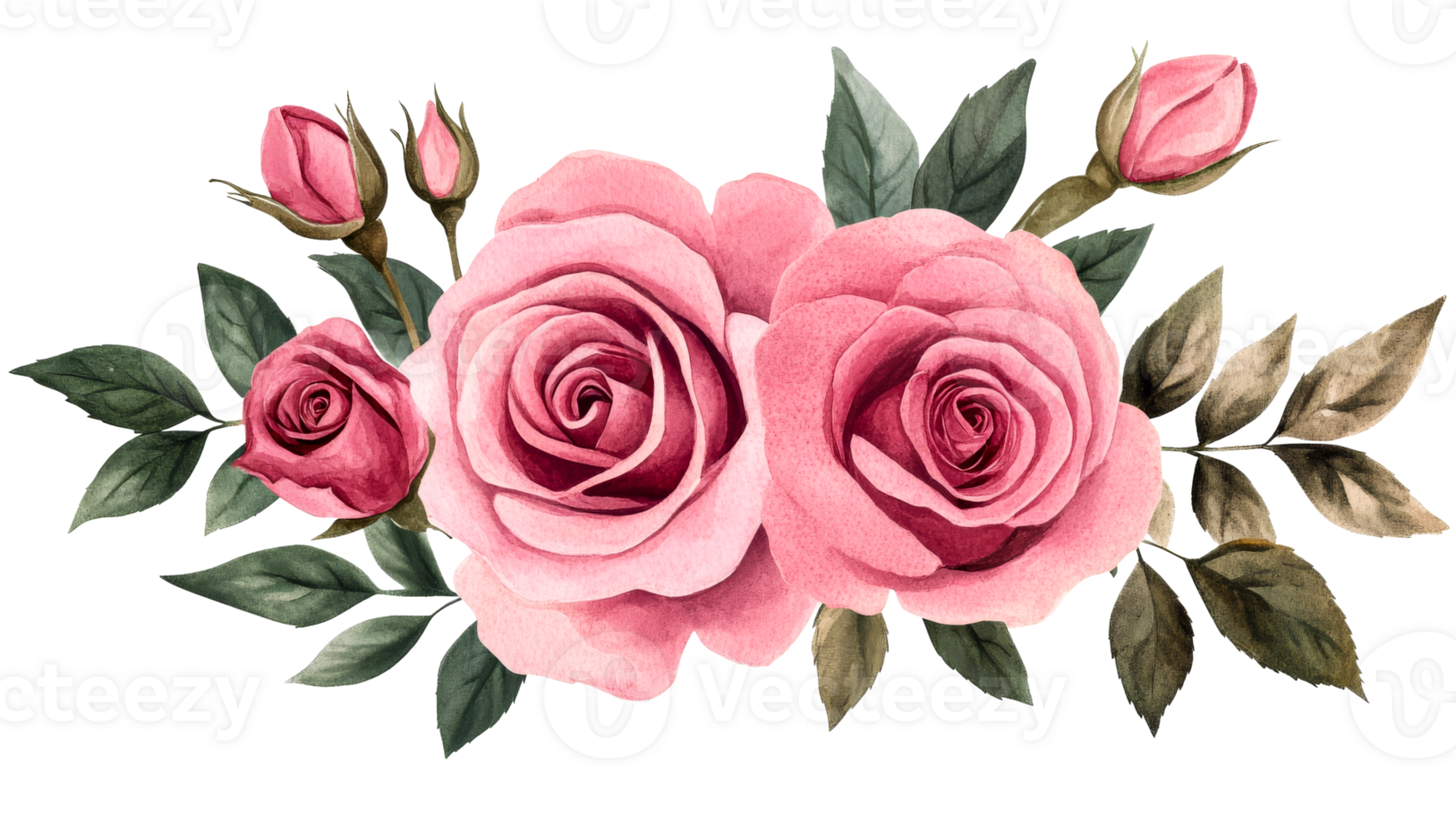 Rose blossom arrangement painting for invitation, greetings, cut out transparent png