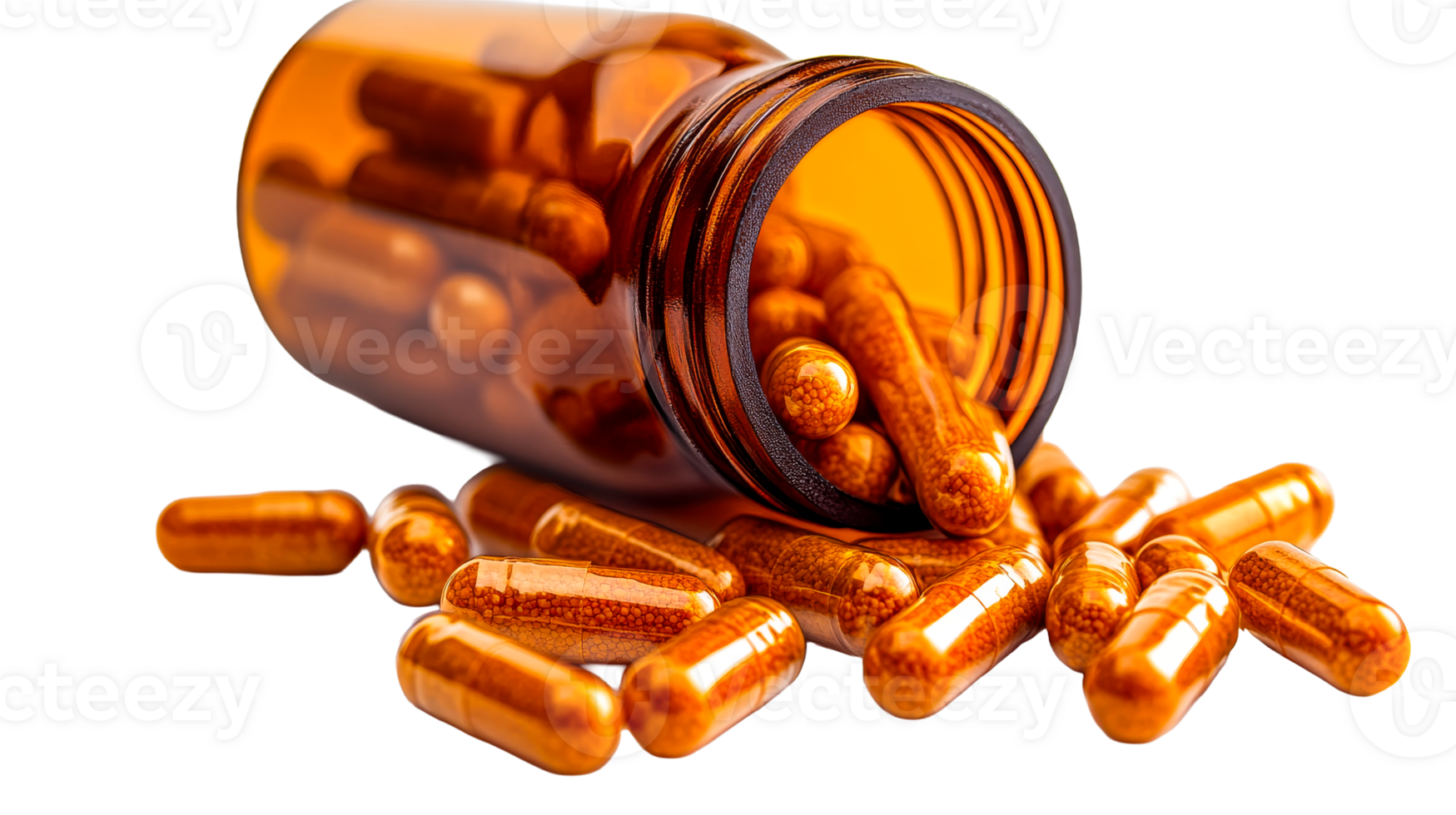 Pills in amber bottle spill, medication healthcare, cut out transparent png