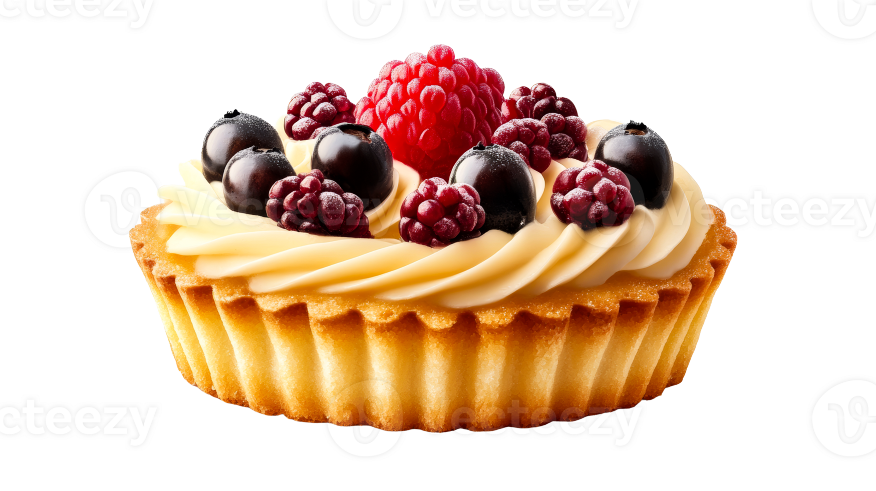 Fruit Tart with Cream and Berries Dessert Pastry, cut out transparent png