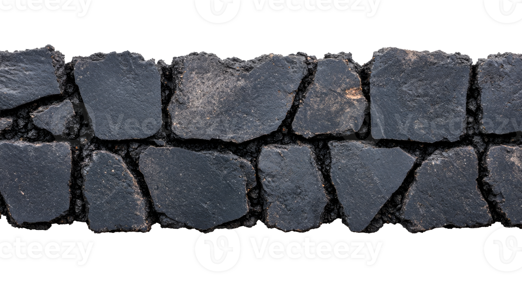Row of dark stone blocks, jagged edges, material, surface, cut out transparent png