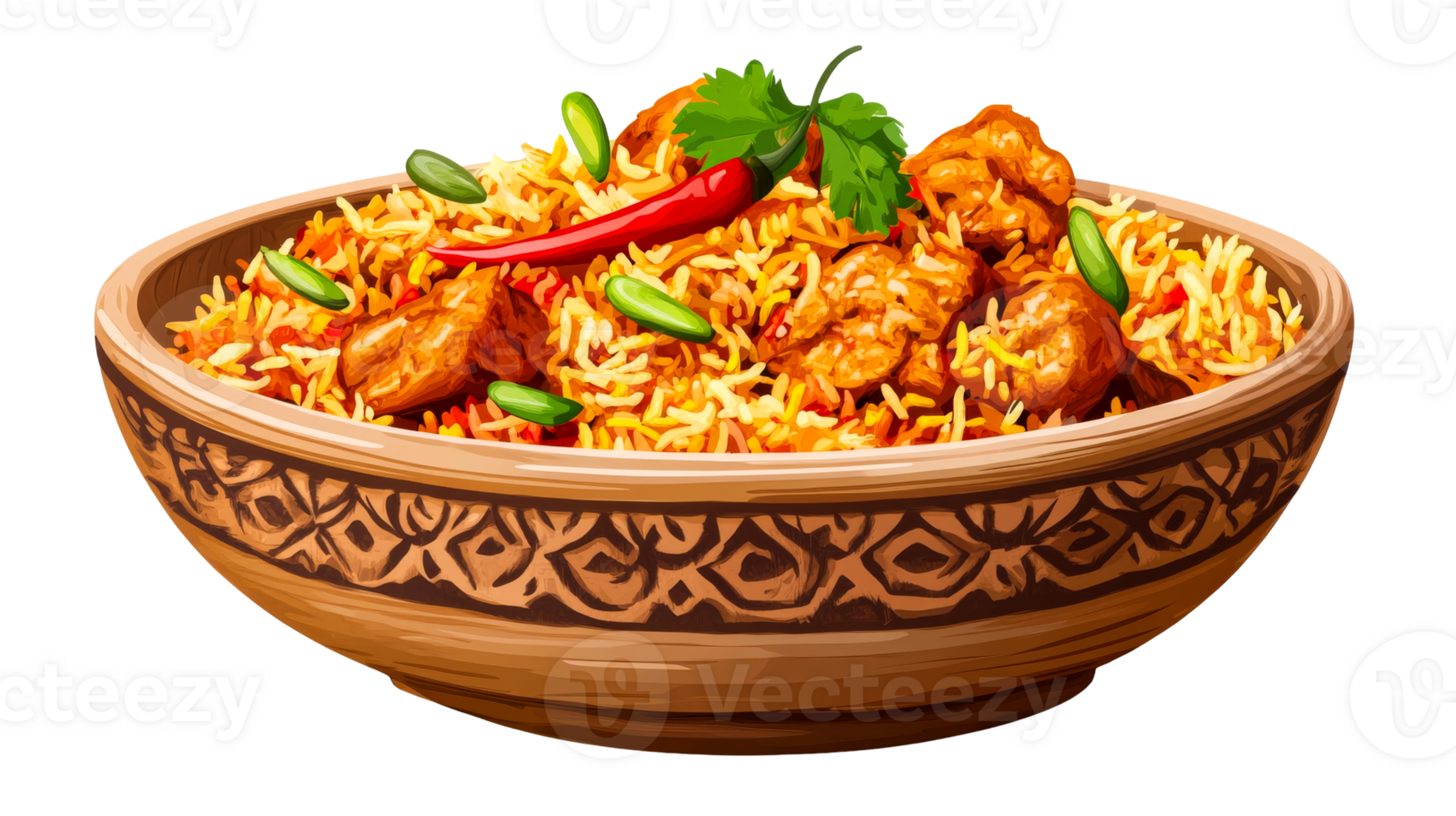 Tasty Biryani Dish in a Bowl with Chicken, cut out transparent png