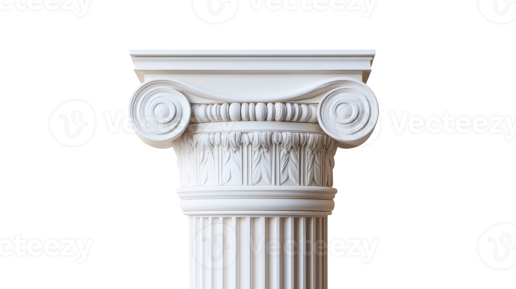 Ancient ionic column capital with scrolls, cut out transparent png