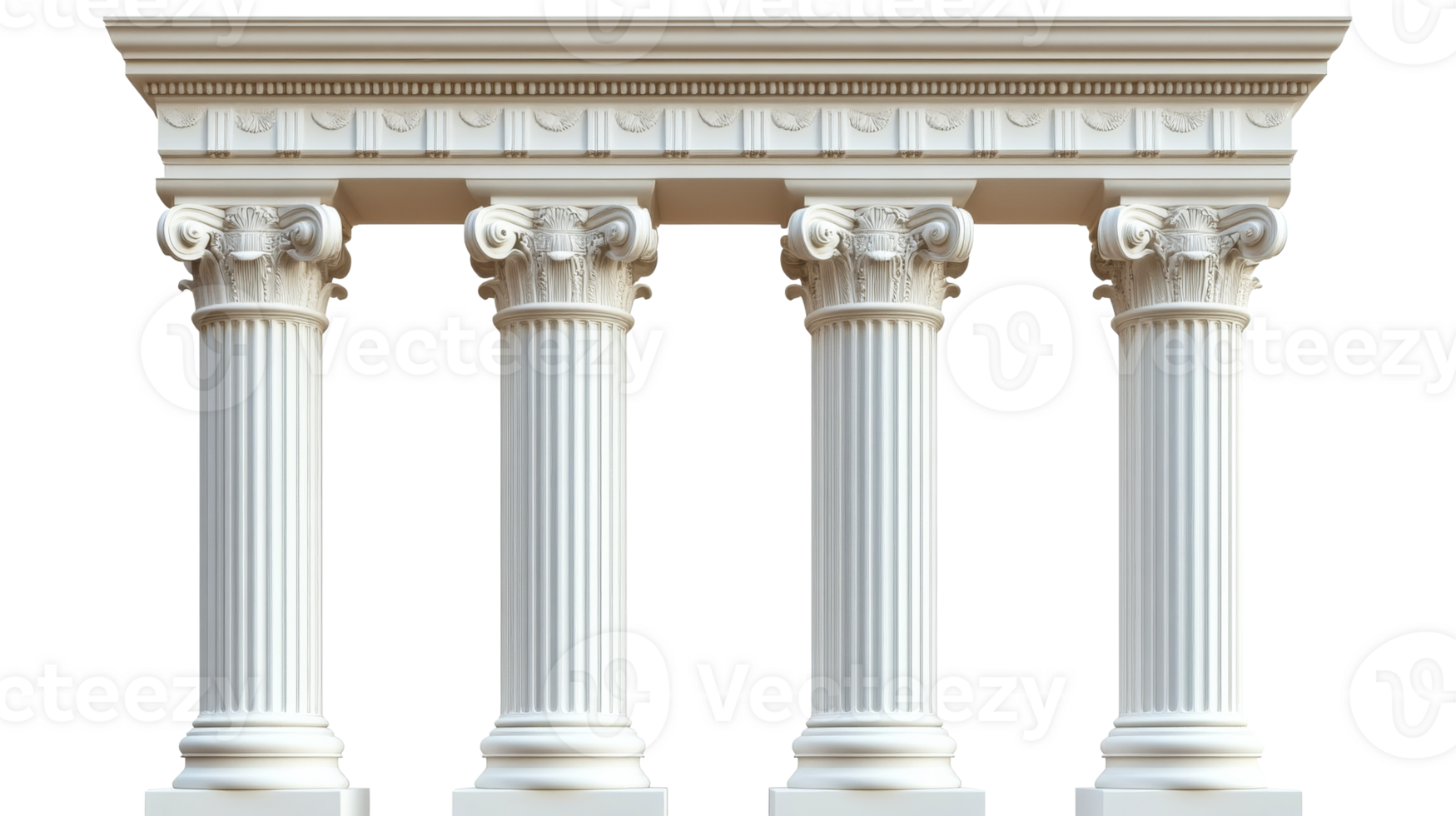 Ornate classical architectural columns in white, cut out transparent png