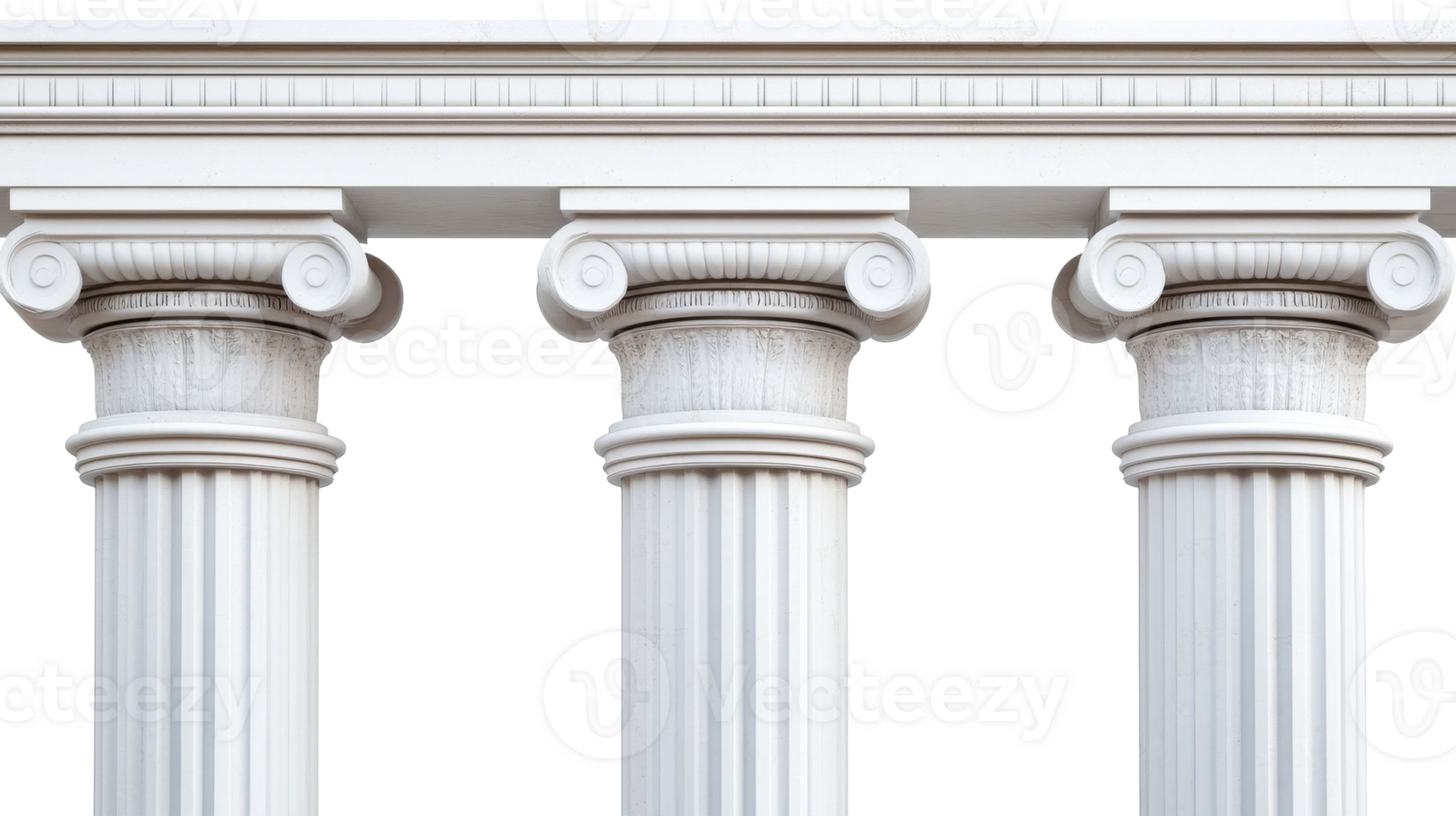 Three white columns, architecture detail, decoration facade, cut out transparent png
