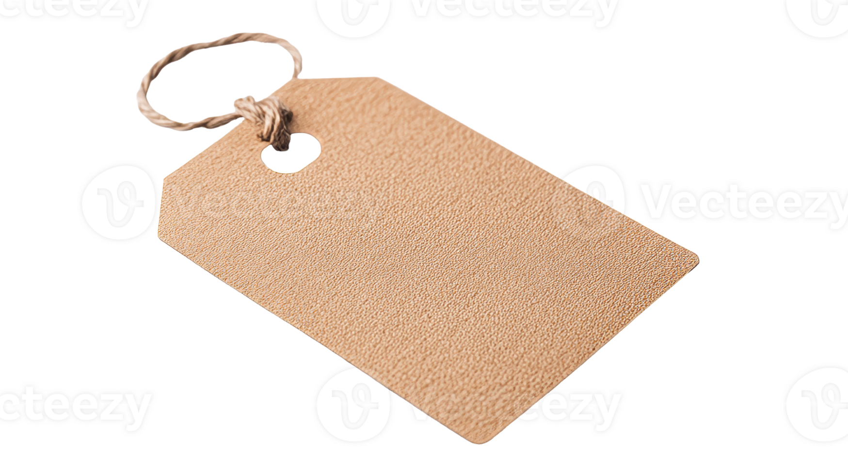 Textured tag with twine loop, on black background, cut out transparent png