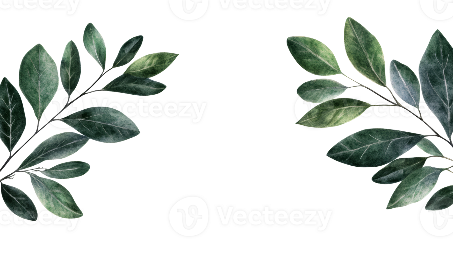Green leaves background art branches, botanical decoration,cut out transparent png