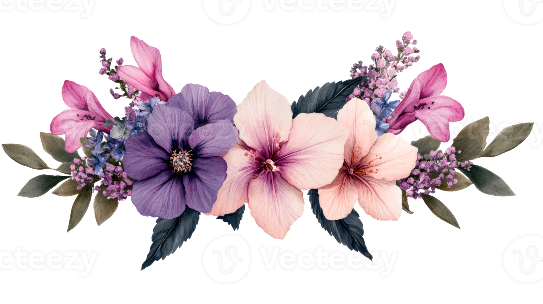 Floral arrangement of purple and pink flowers, cut out transparent png