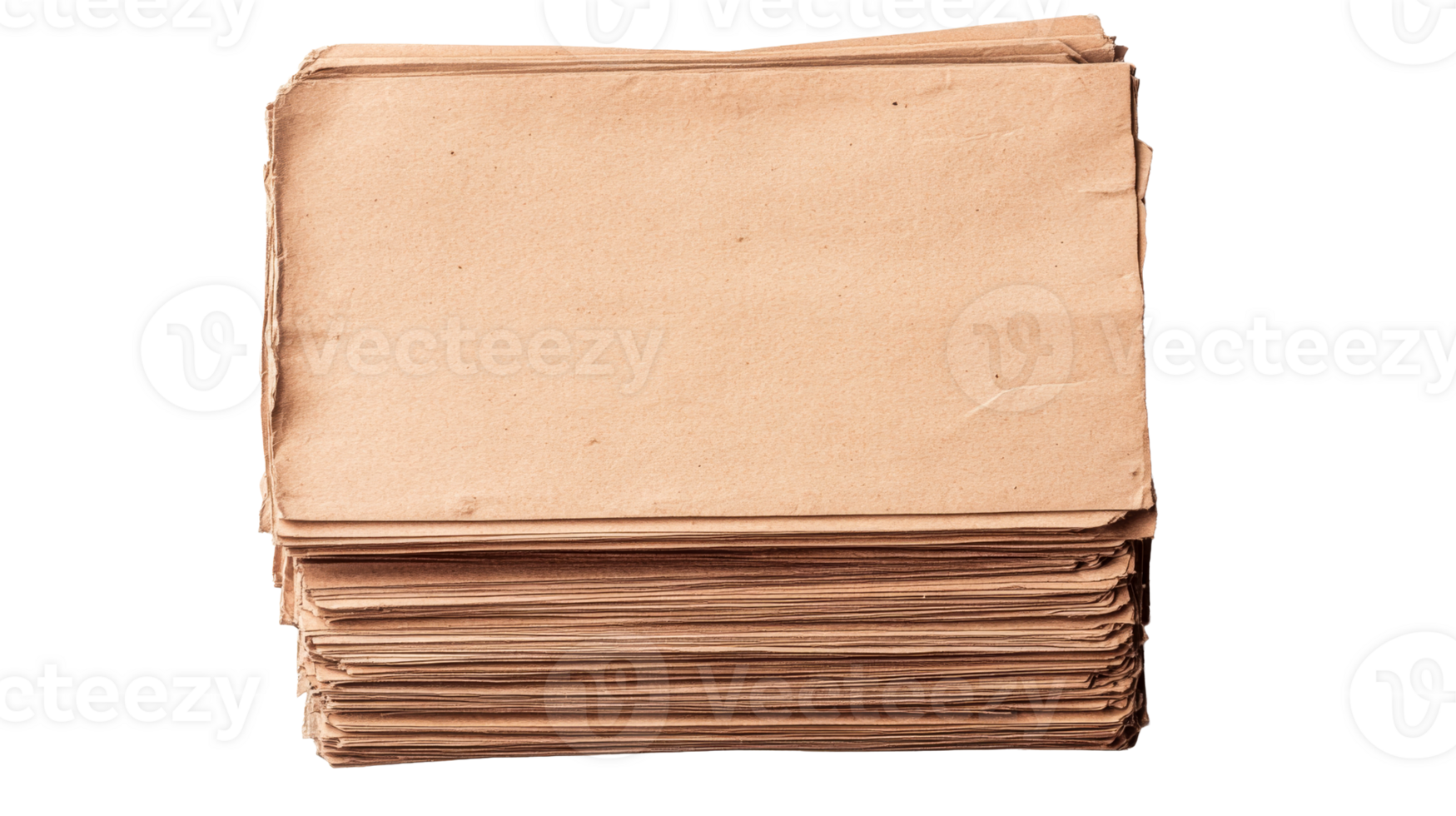 Stack of aged paper sheets, pile of aged paper, old document pages, cut out transparent png