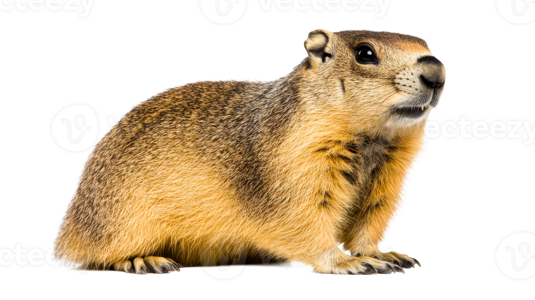 Marmot portrait, brown fur, close up, animal isolated, wildlife, cut out transparent png