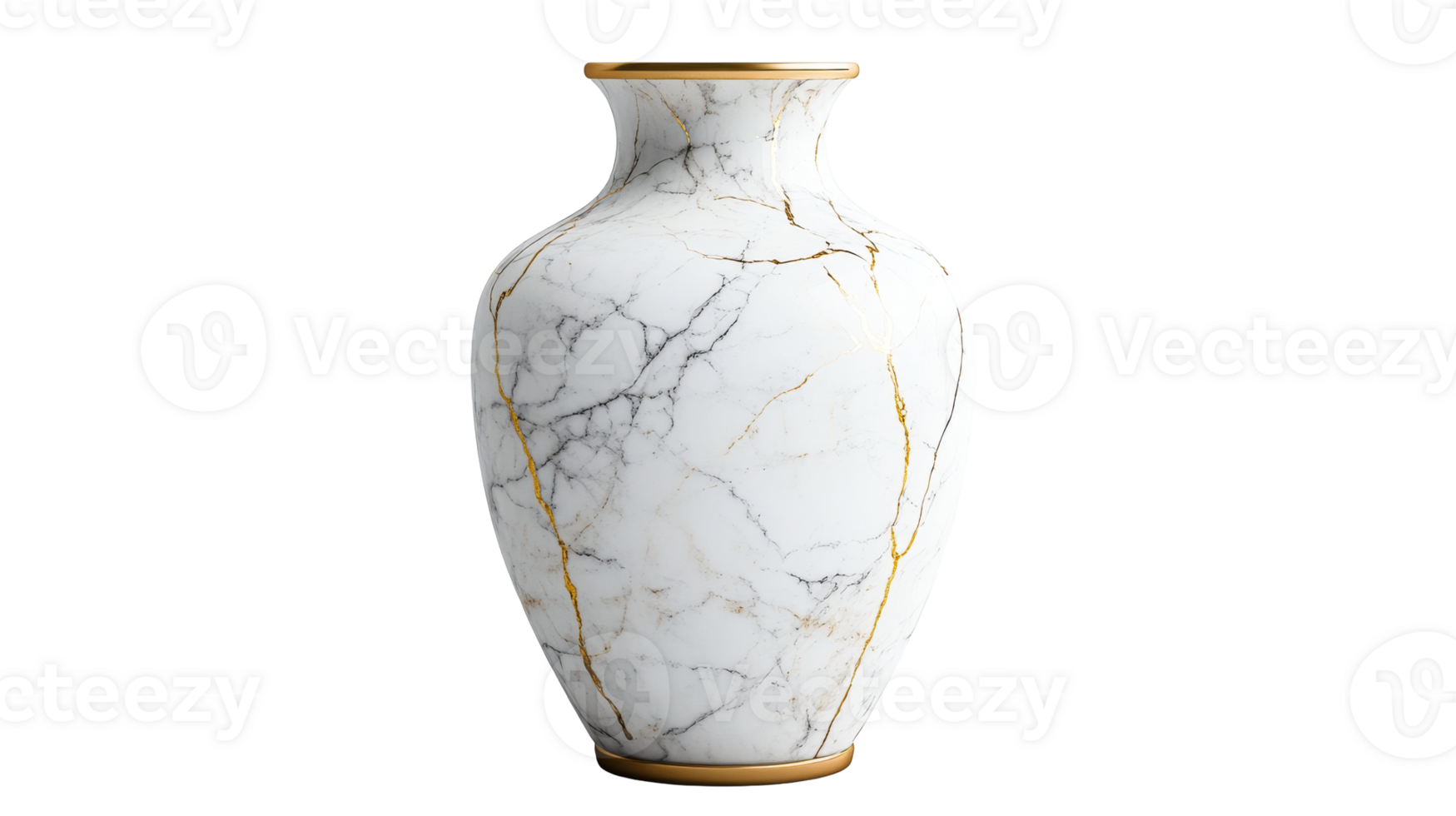 Elegant Marble Vase with Golden Inlays Isolated, cut out transparent png
