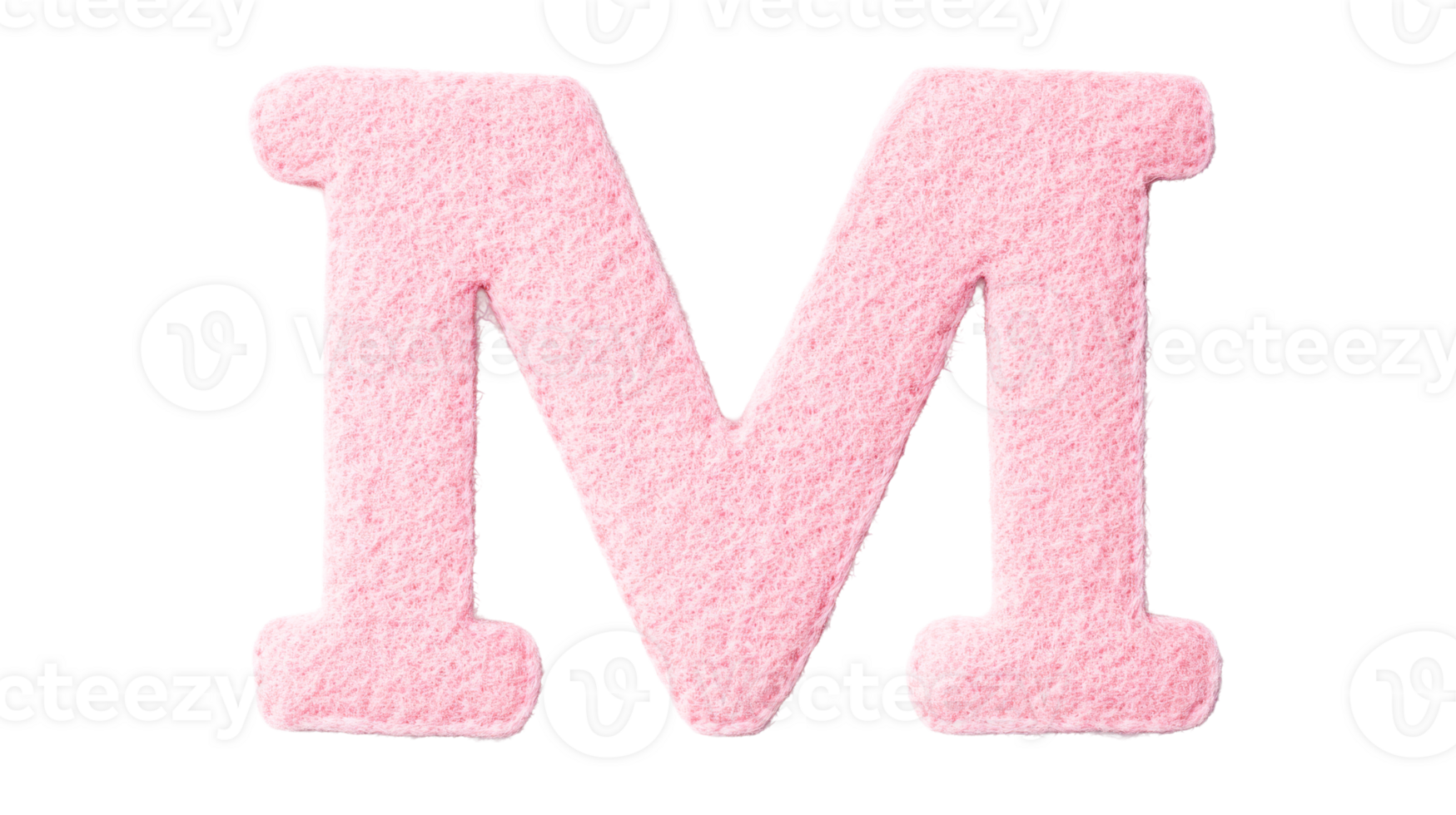 Fluffy pink letter M on a black background, cut out transparent png