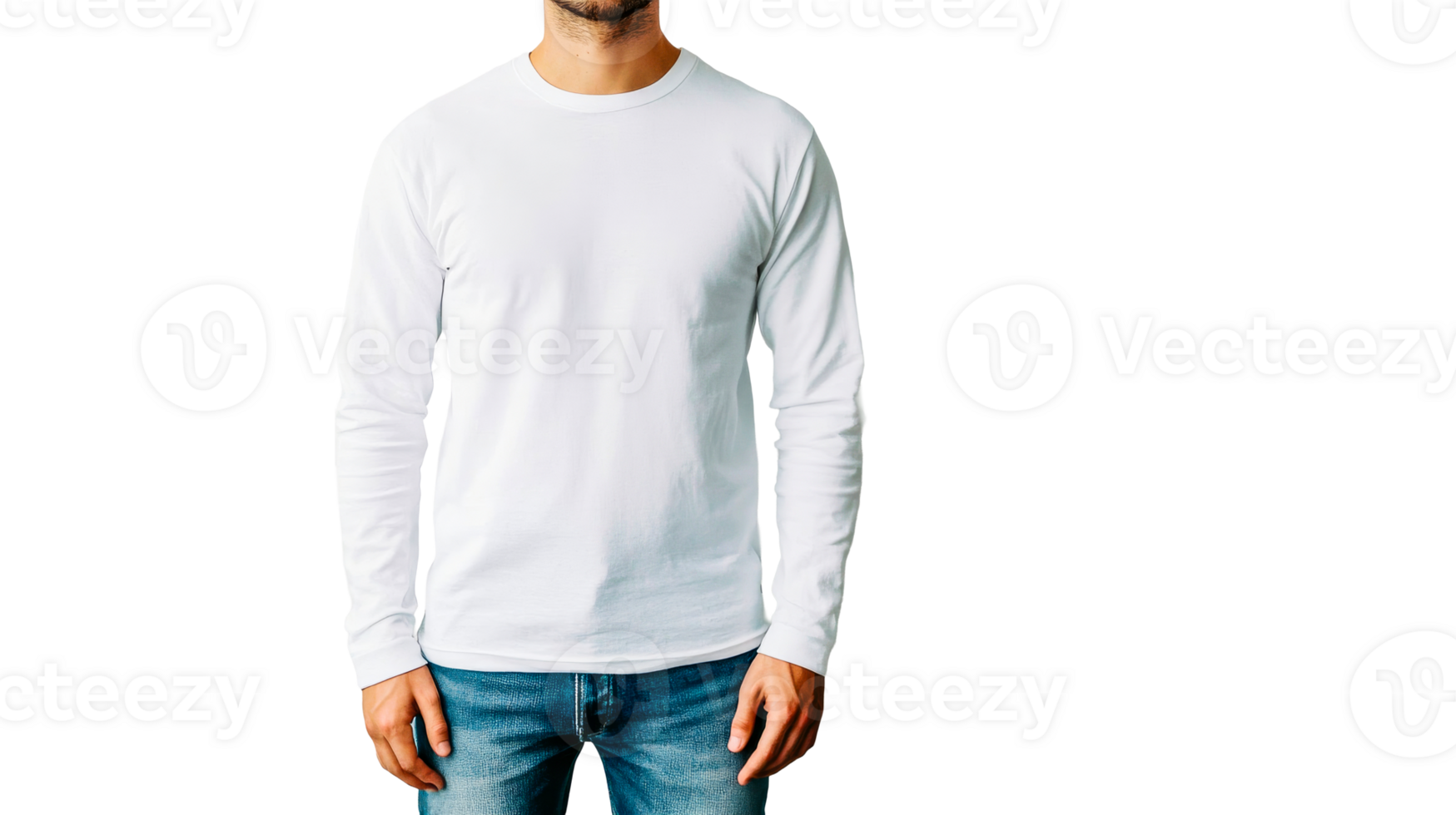 Man in white long-sleeve shirt and jeans, cut out transparent png