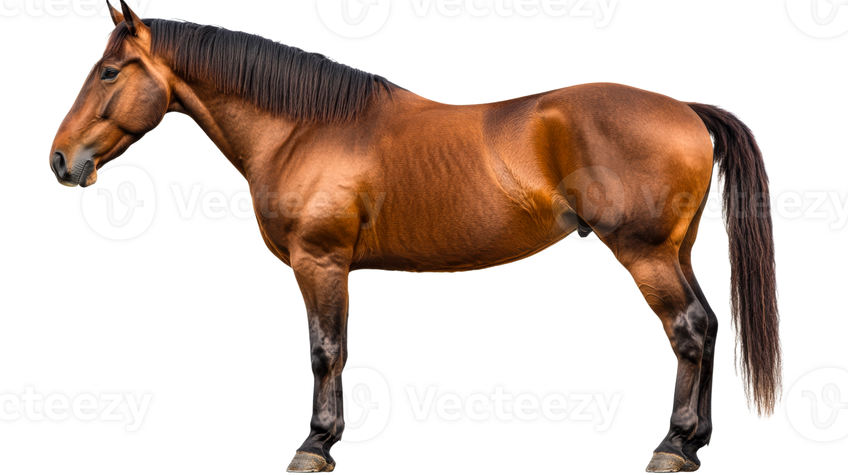 Elegant brown horse stands proudly, isolated, cut out transparent png