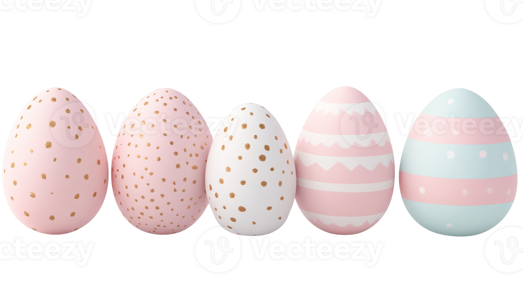 Easter eggs row with different patterns, cut out transparent png