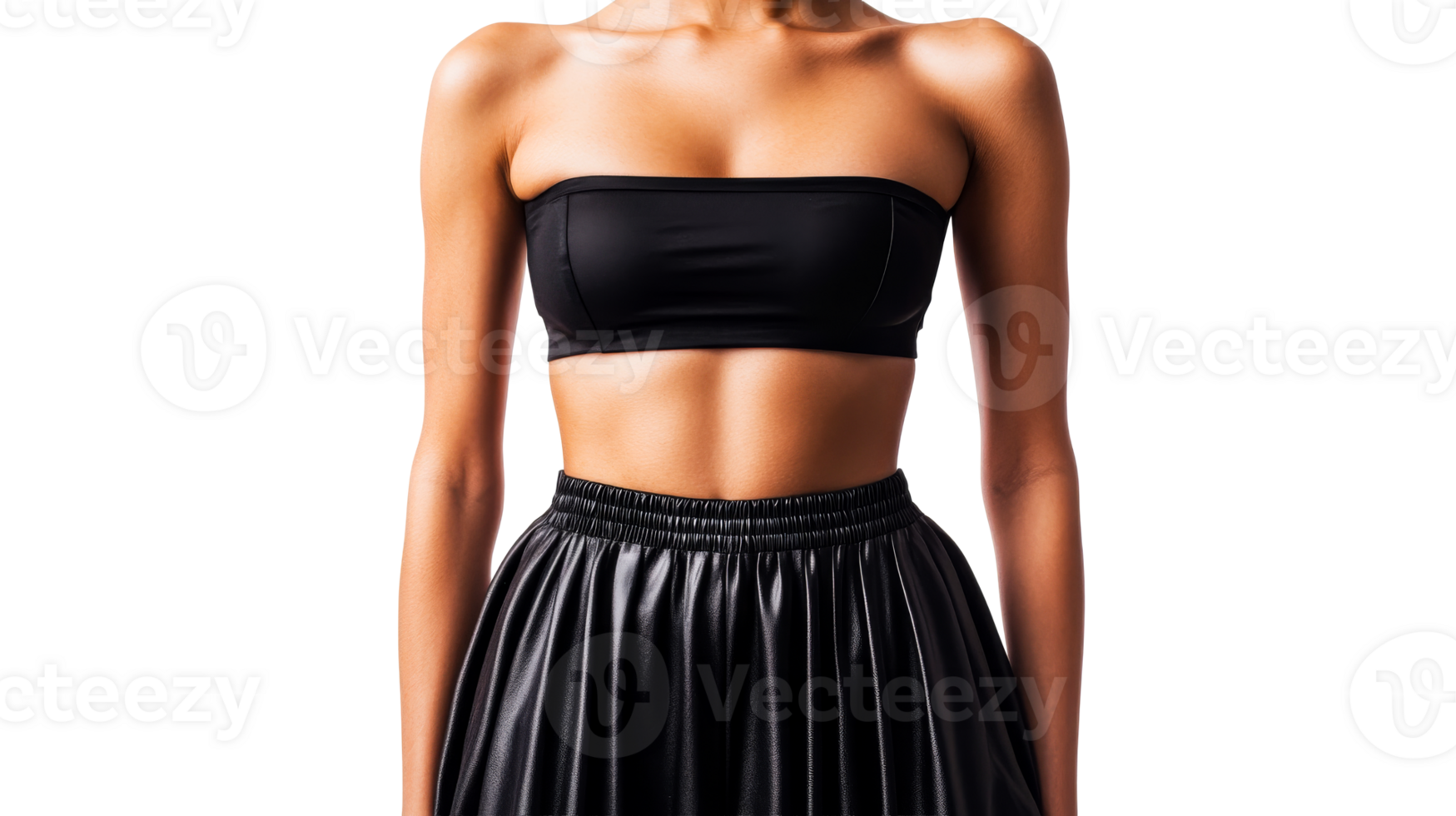 Woman in black skirt and top, fashion style glamour pose, cut out transparent png