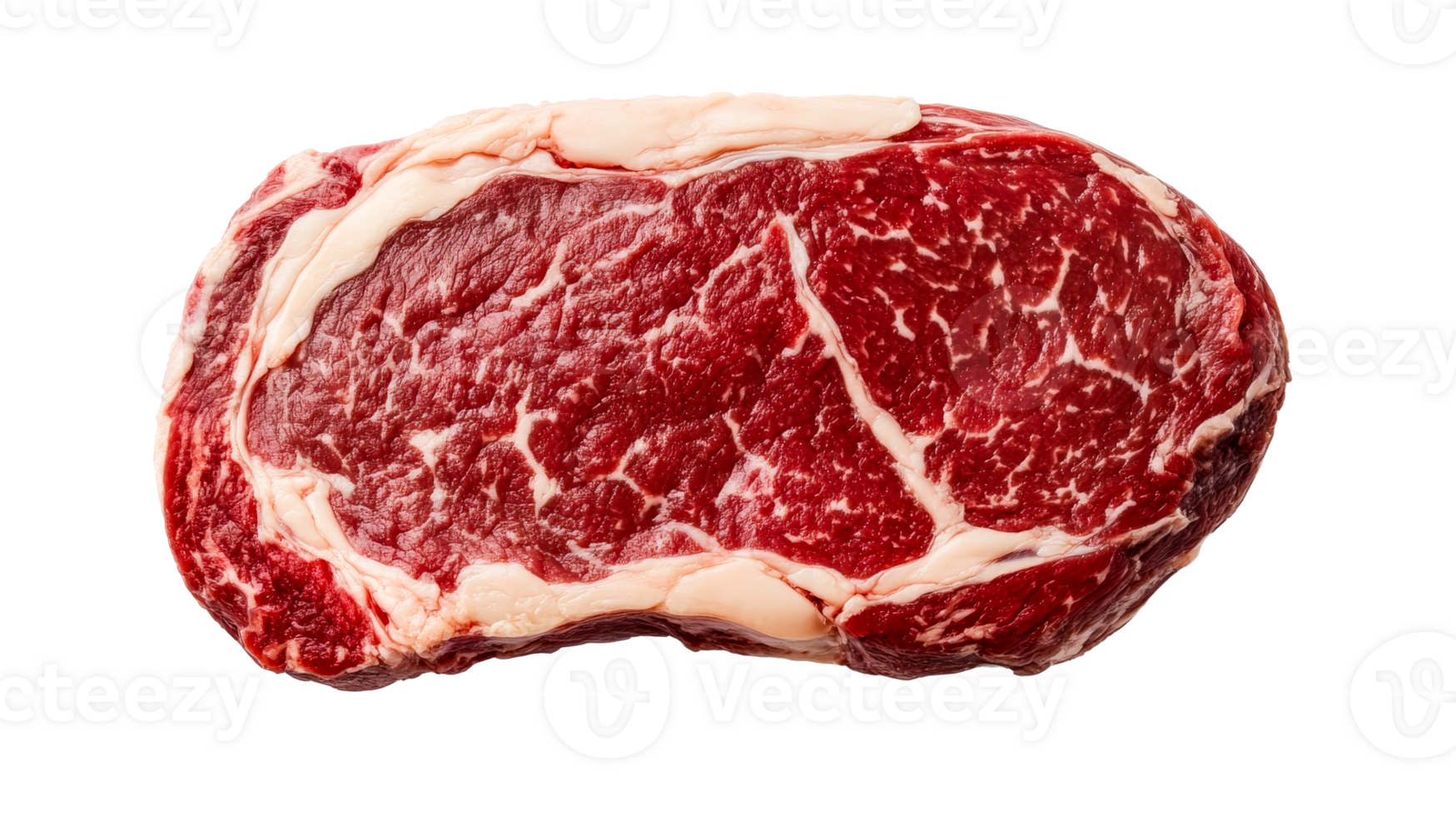 Ribeye steak with marbling on black background, cut out transparent png